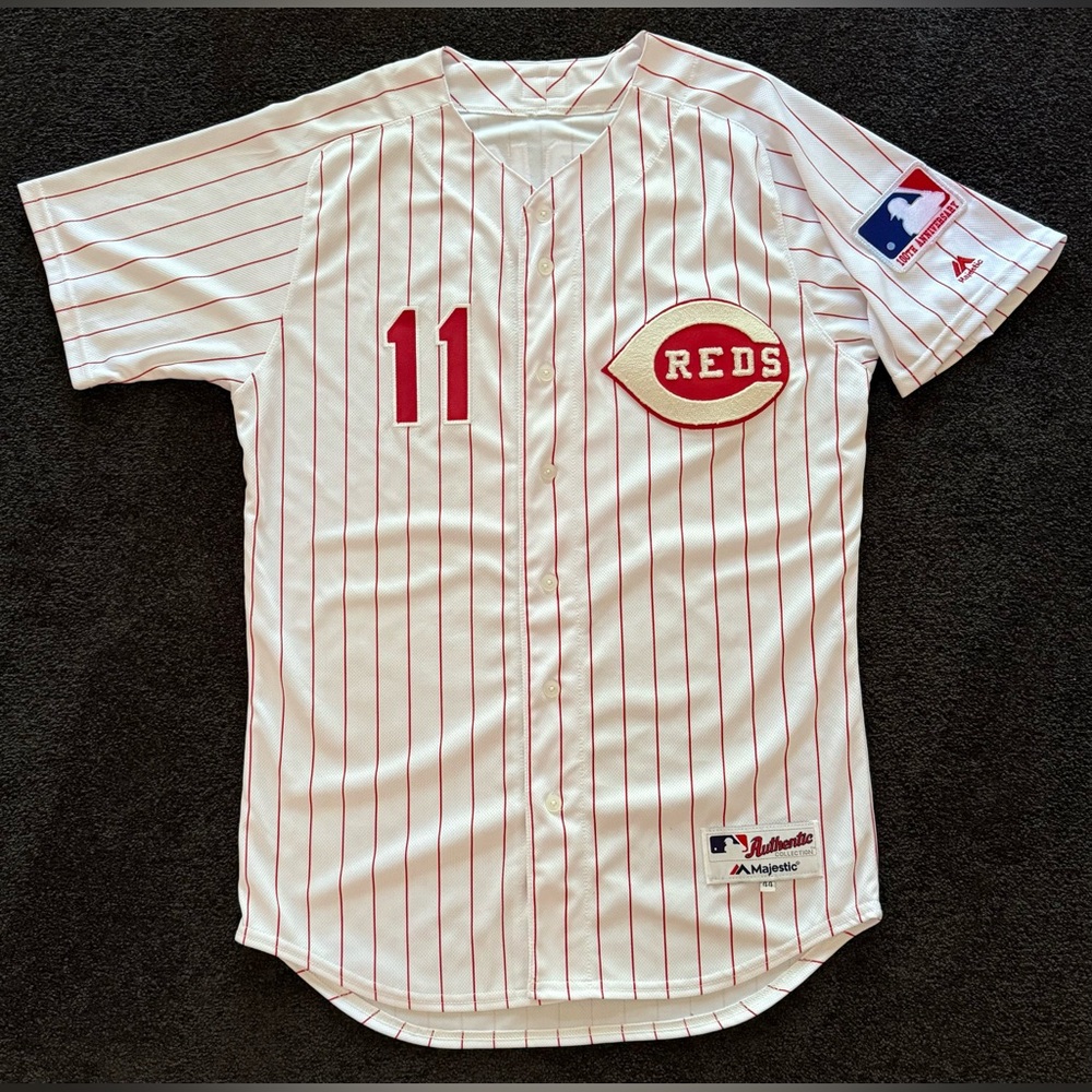 Cincinnati Reds Barry Larkin #11 1969 TBTC Authentic Jersey Majestic 44 White